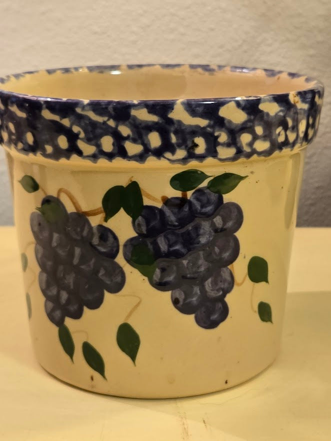 Vintage Alpine Pottery Planter – Hand-Painted Grapes Design (1999, Roseville Ohio)