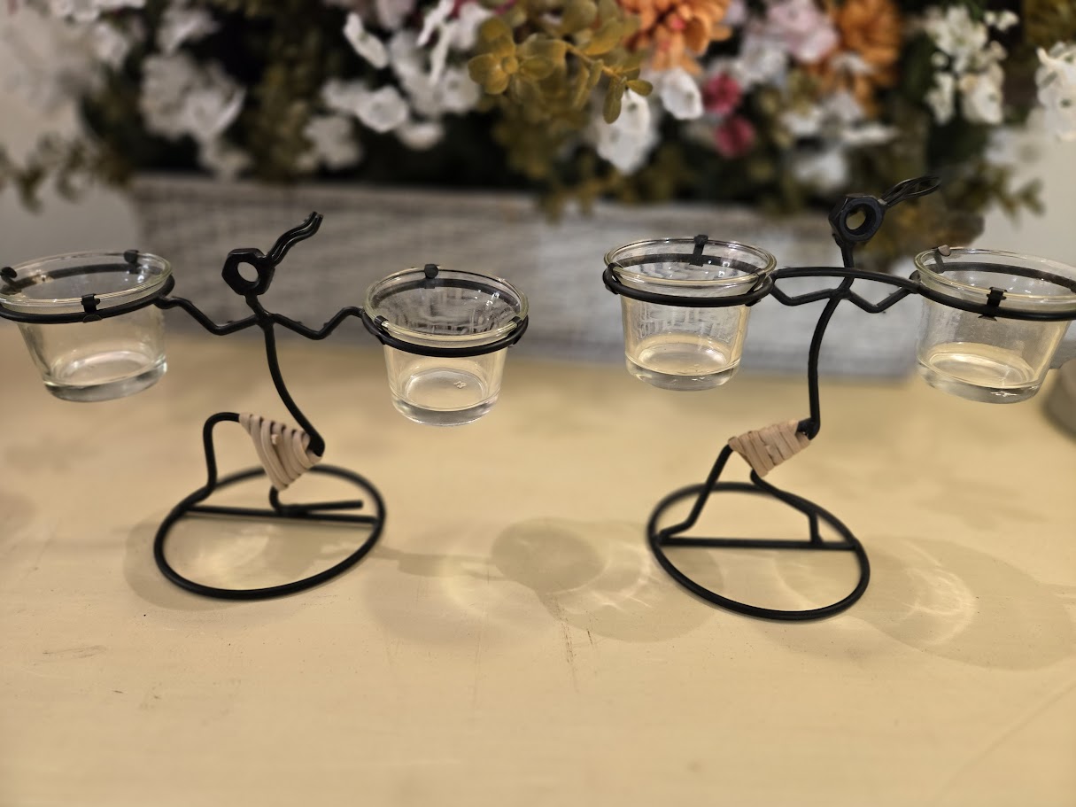 Set of 2 Rustic Metal Balance Candle Holders – Handcrafted Tealight Votive Stands with Glass Cups