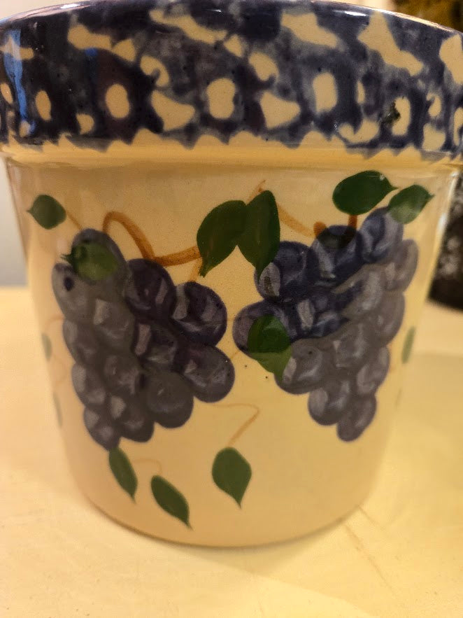 Vintage Alpine Pottery Planter – Hand-Painted Grapes Design (1999, Roseville Ohio)