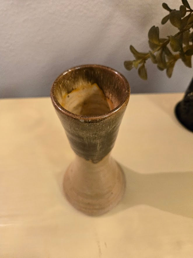 Handmade Studio Pottery Vase – Rustic Brown & Tan Bud Vase (Vintage Artisan Stoneware)