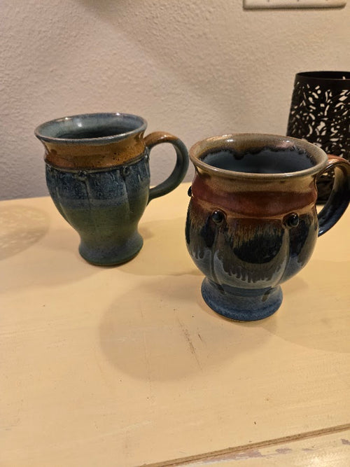Set of 2 Handmade Pottery Mugs – Glenn Woods Signed (2007 & 2004) Studio Stoneware