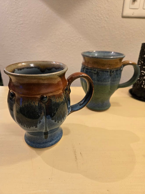 Set of 2 Handmade Pottery Mugs – Glenn Woods Signed (2007 & 2004) Studio Stoneware