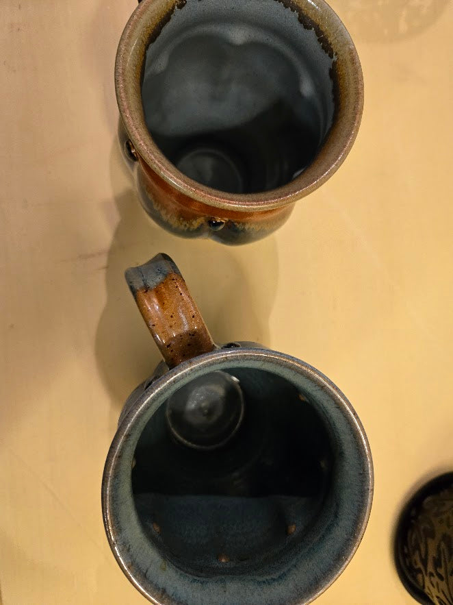 Set of 2 Handmade Pottery Mugs – Glenn Woods Signed (2007 & 2004) Studio Stoneware