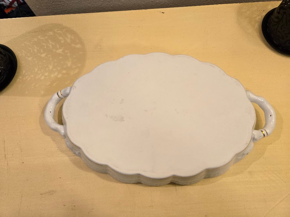 Vintage Porcelain Divided Serving Dish – Butterfly, Dragonfly & Leaf Design with Gold Trim