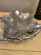 Vintage Silver-Toned Leaf & Grape Cluster Serving Dish – Made in India