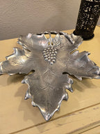Vintage Silver-Toned Leaf & Grape Cluster Serving Dish – Made in India