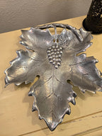 Vintage Silver-Toned Leaf & Grape Cluster Serving Dish – Made in India