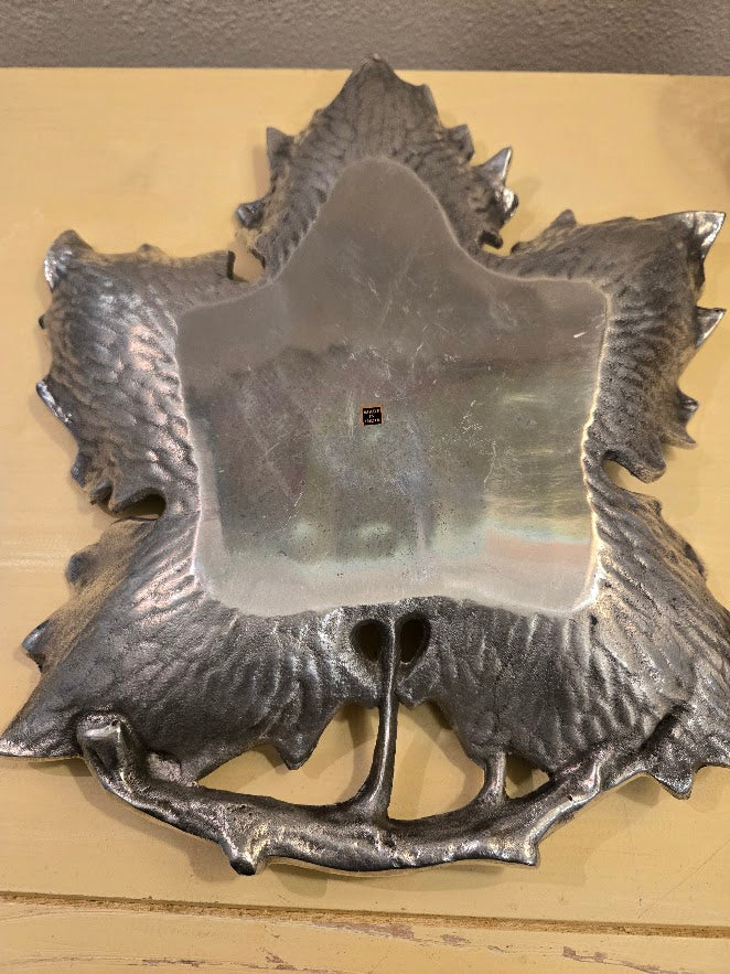 Vintage Silver-Toned Leaf & Grape Cluster Serving Dish – Made in India