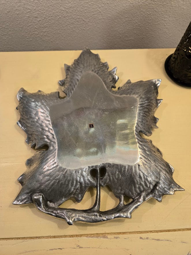 Vintage Silver-Toned Leaf & Grape Cluster Serving Dish – Made in India