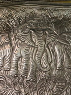 Vintage Embossed Elephant Metal Serving Tray – Large 20" Jungle Motif Platter