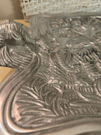 Vintage Embossed Elephant Metal Serving Tray – Large 20" Jungle Motif Platter