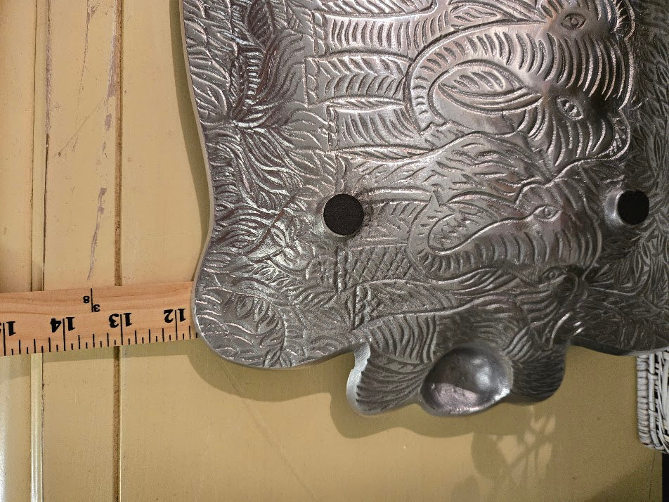 Vintage Embossed Elephant Metal Serving Tray – Large 20" Jungle Motif Platter