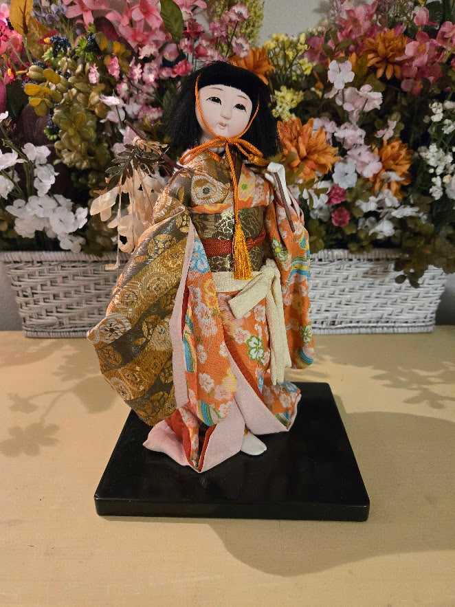 Vintage Japanese Ichimatsu Doll in Silk Kimono (10.5" Display Doll on Stand)