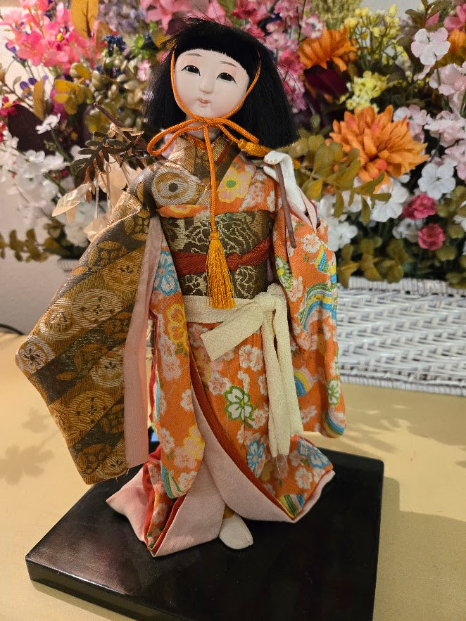 Vintage Japanese Ichimatsu Doll in Silk Kimono (10.5" Display Doll on Stand)