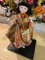 Vintage Japanese Ichimatsu Doll in Silk Kimono (10.5" Display Doll on Stand)