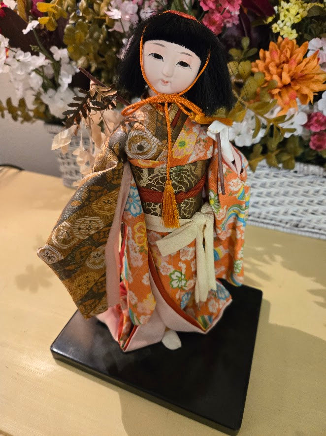 Vintage Japanese Ichimatsu Doll in Silk Kimono (10.5" Display Doll on Stand)