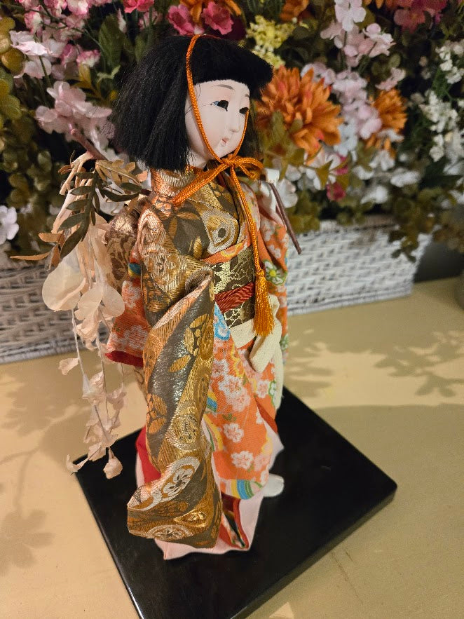Vintage Japanese Ichimatsu Doll in Silk Kimono (10.5" Display Doll on Stand)