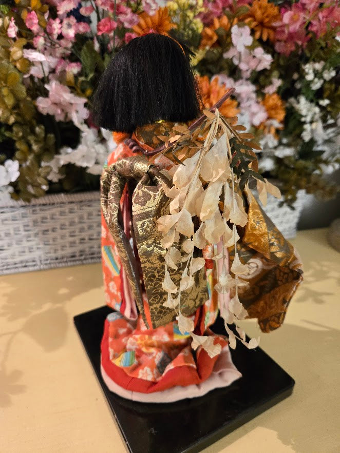 Vintage Japanese Ichimatsu Doll in Silk Kimono (10.5" Display Doll on Stand)