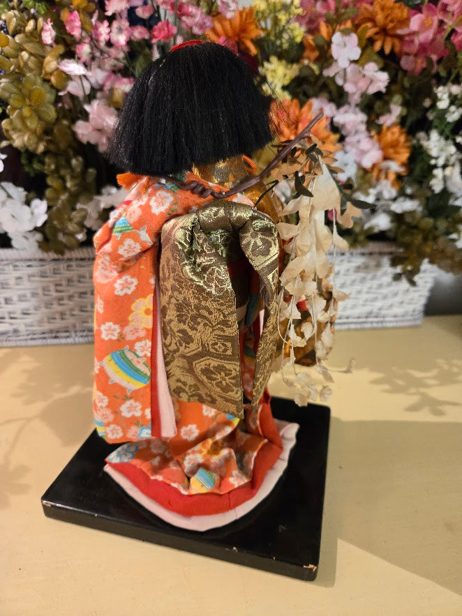 Vintage Japanese Ichimatsu Doll in Silk Kimono (10.5" Display Doll on Stand)