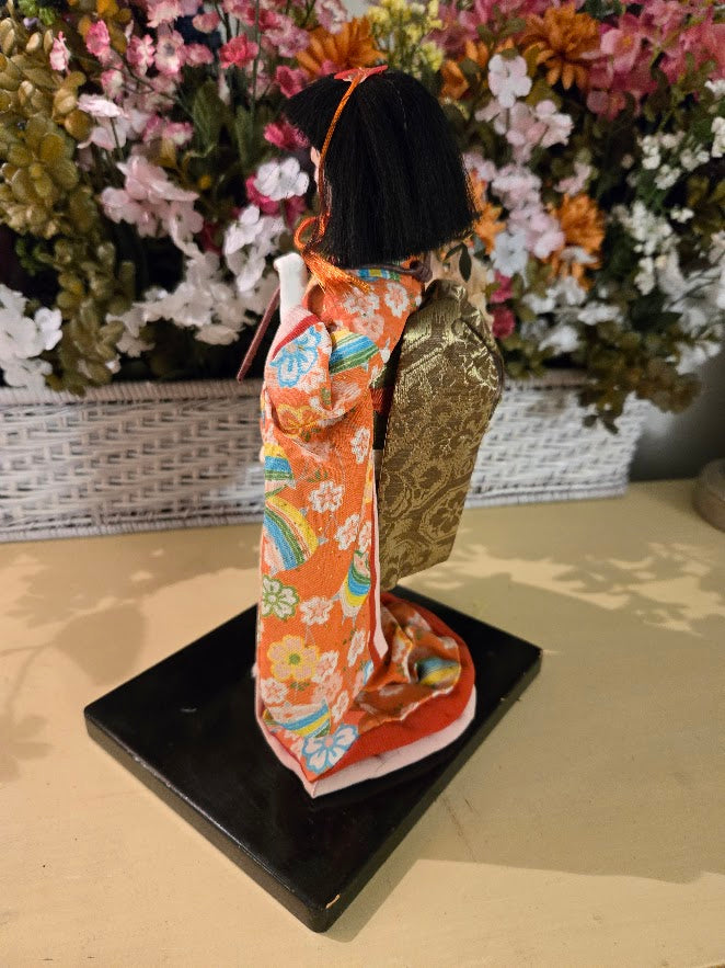 Vintage Japanese Ichimatsu Doll in Silk Kimono (10.5" Display Doll on Stand)