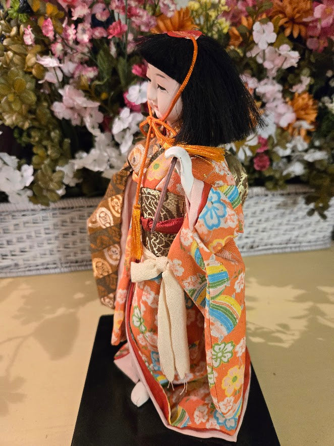 Vintage Japanese Ichimatsu Doll in Silk Kimono (10.5" Display Doll on Stand)