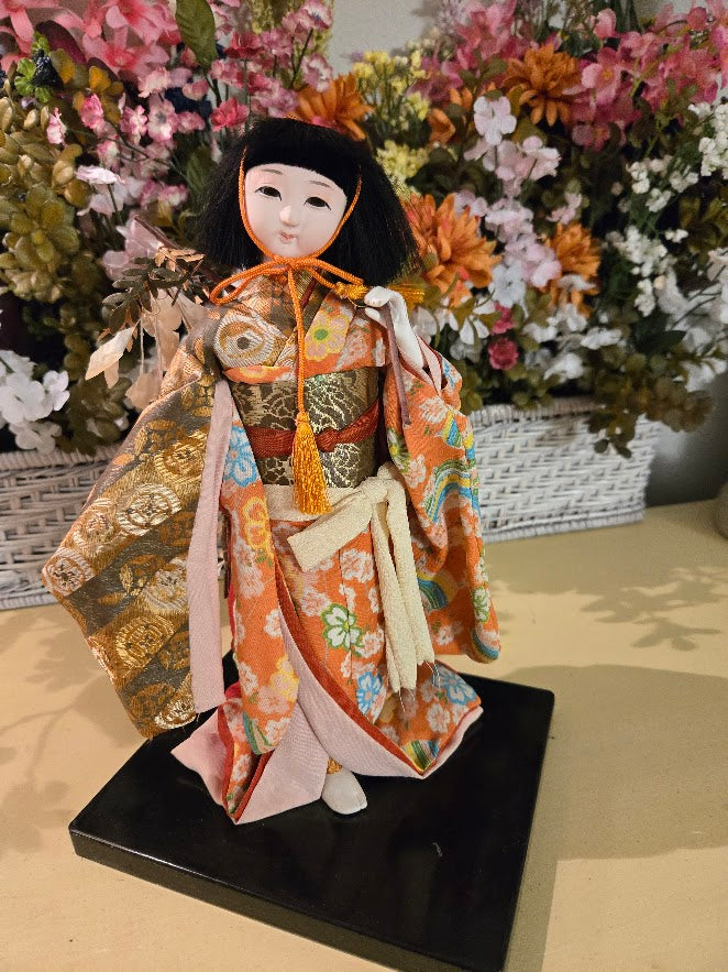 Vintage Japanese Ichimatsu Doll in Silk Kimono (10.5" Display Doll on Stand)