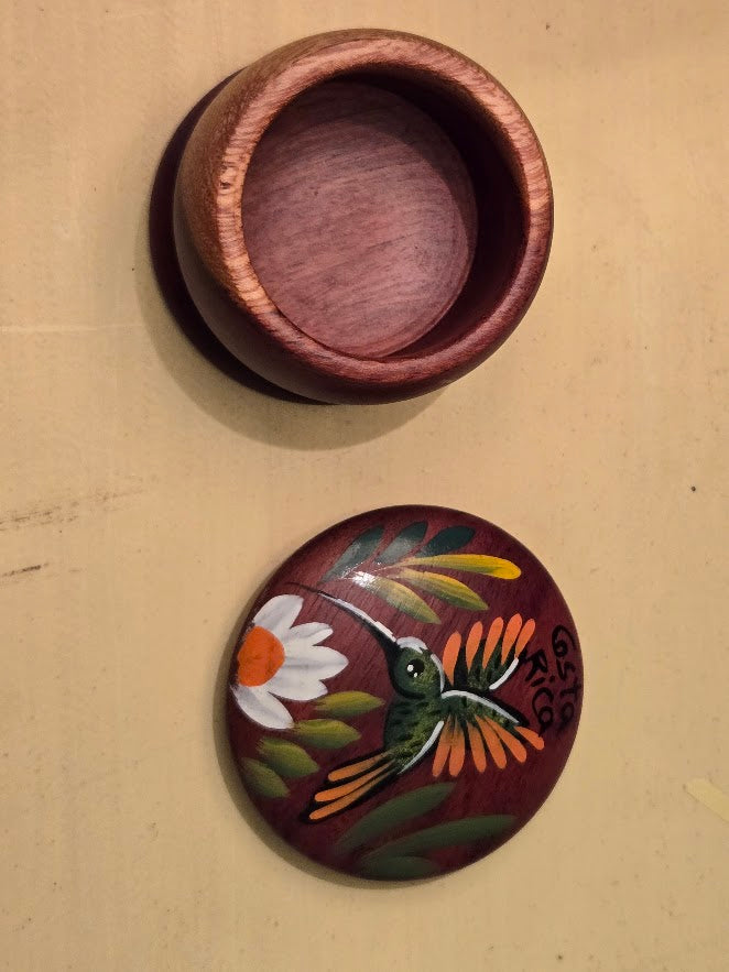 Hand-Painted Wooden Trinket Box – Hummingbird Design, Costa Rica