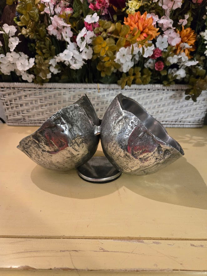 Handcrafted Aluminum Double Bowl Server – Rustic Silver Finish