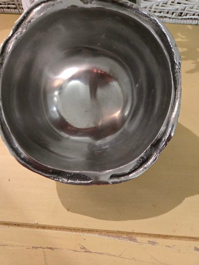 Handcrafted Aluminum Double Bowl Server – Rustic Silver Finish