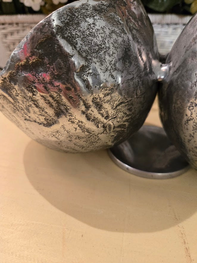 Handcrafted Aluminum Double Bowl Server – Rustic Silver Finish