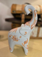 Hand-Decorated Ceramic Elephant Figurine – White with Orange Floral & Leaf Accents – One-of-a-Kind Home Decor