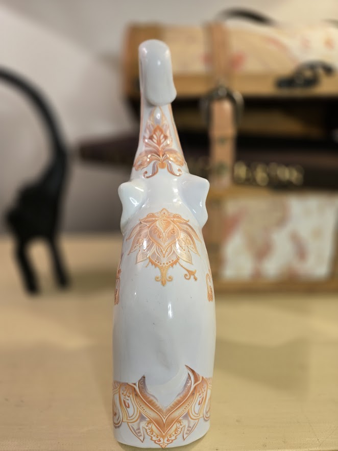 Hand-Decorated Ceramic Elephant Figurine – White with Orange Floral & Leaf Accents – One-of-a-Kind Home Decor