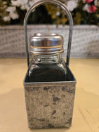 Farmhouse Galvanized Metal Caddy with Glass Salt & Pepper Shakers – Rustic Kitchen Decor