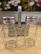 Farmhouse Galvanized Metal Caddy with Glass Salt & Pepper Shakers – Rustic Kitchen Decor