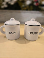Farmhouse Salt & Pepper Shaker Set with Handles & Lids – Rustic Kitchen Tabletop Décor