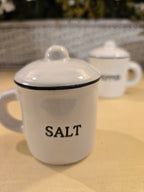 Farmhouse Salt & Pepper Shaker Set with Handles & Lids – Rustic Kitchen Tabletop Décor