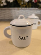 Farmhouse Salt & Pepper Shaker Set with Handles & Lids – Rustic Kitchen Tabletop Décor