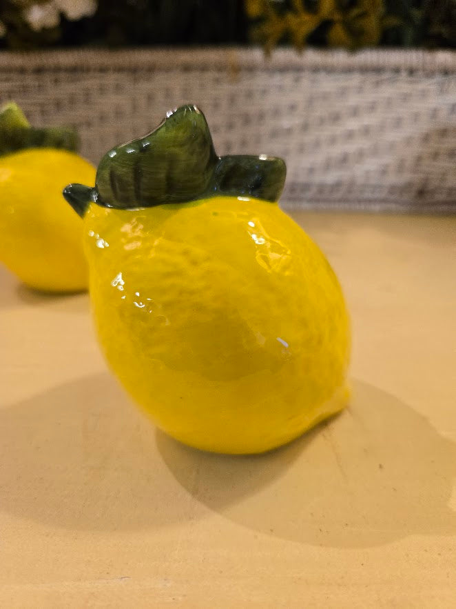 Ceramic Lemon Salt and Pepper Shakers – Bright Yellow Fruit Design, Kitchen Table Décor