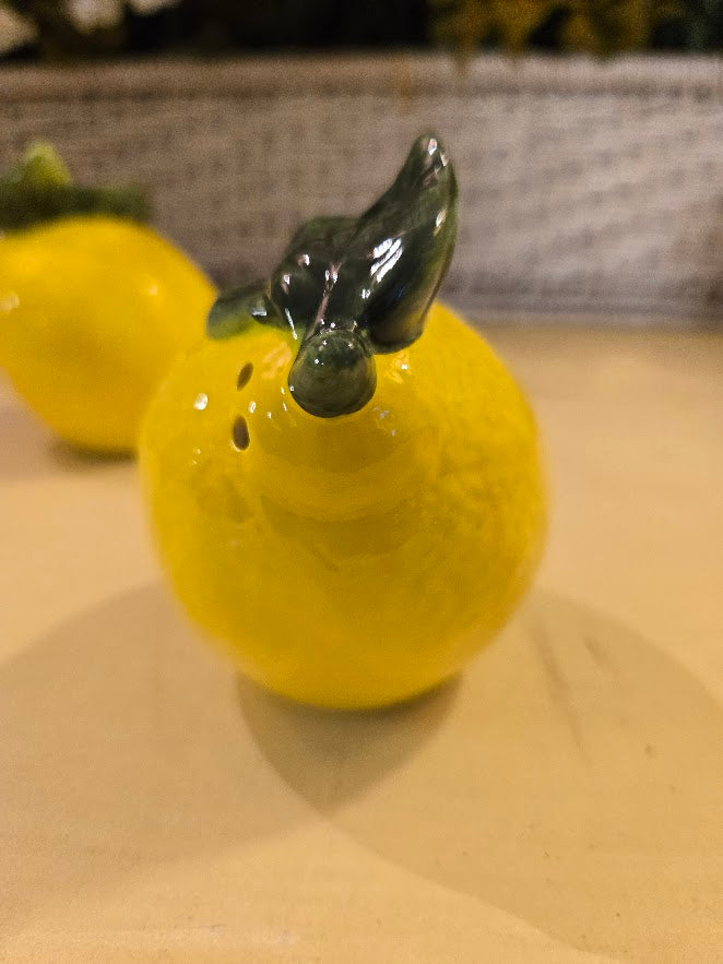 Ceramic Lemon Salt and Pepper Shakers – Bright Yellow Fruit Design, Kitchen Table Décor
