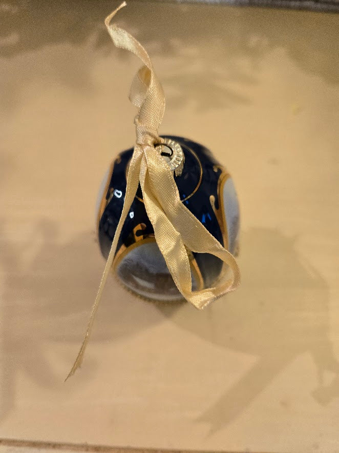 Vintage Porcelain Music Box Egg – Winter Church Scene with Gold Trim & Bow