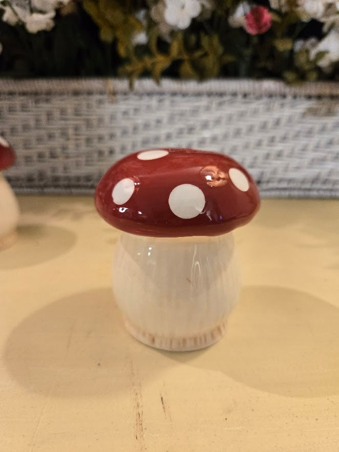 Ceramic Mushroom Salt & Pepper Shaker Set – Red Cap Toadstool Kitchen Decor
