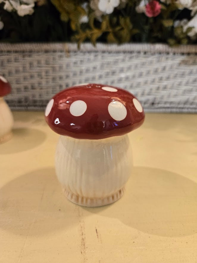 Ceramic Mushroom Salt & Pepper Shaker Set – Red Cap Toadstool Kitchen Decor