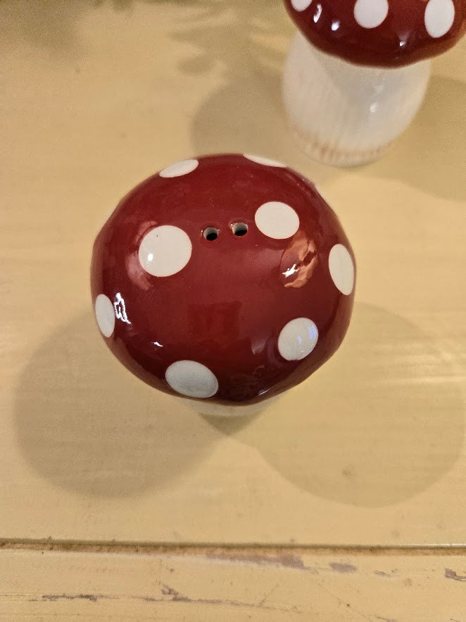 Ceramic Mushroom Salt & Pepper Shaker Set – Red Cap Toadstool Kitchen Decor