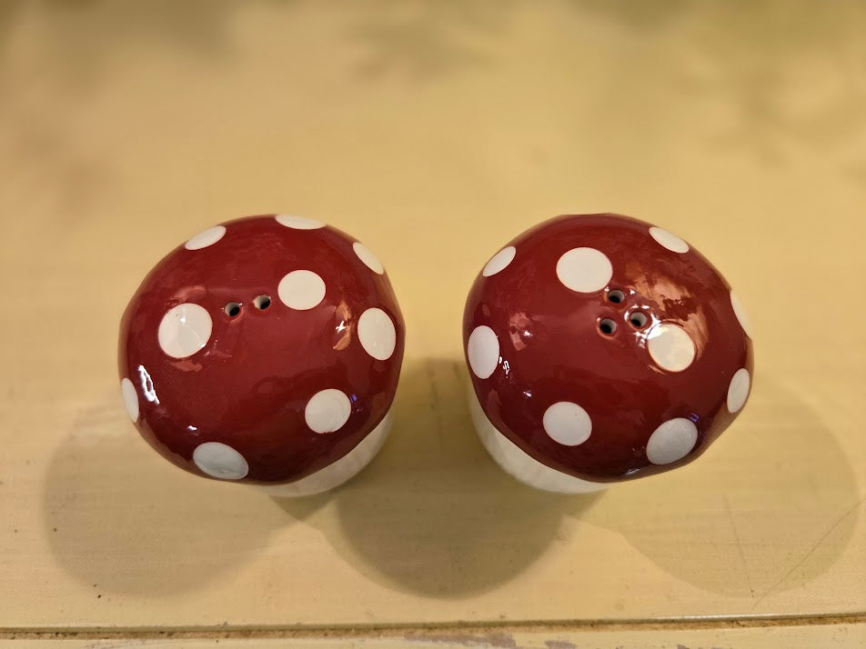 Ceramic Mushroom Salt & Pepper Shaker Set – Red Cap Toadstool Kitchen Decor