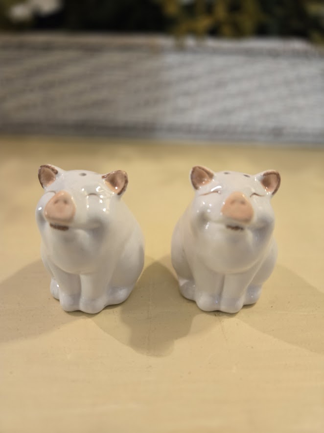 Smiling Pig Salt & Pepper Shakers – Ceramic Farmhouse Kitchen Table Set