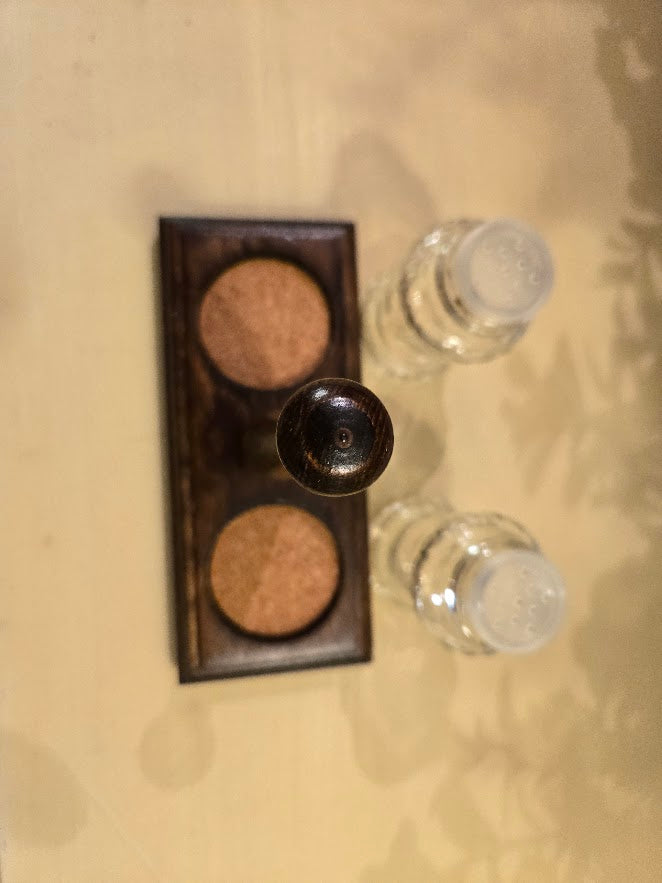 Vintage Glass Salt & Pepper Shakers with Wooden Holder – Rustic Farmhouse Kitchen Set