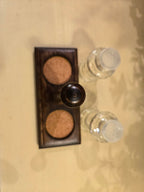 Vintage Glass Salt & Pepper Shakers with Wooden Holder – Rustic Farmhouse Kitchen Set