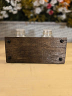 Vintage Glass Salt & Pepper Shakers with Wooden Holder – Rustic Farmhouse Kitchen Set