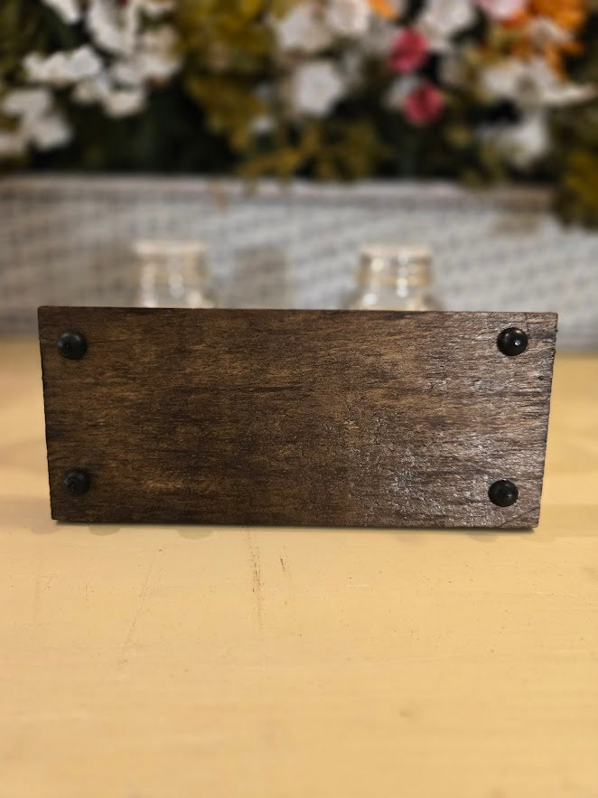 Vintage Glass Salt & Pepper Shakers with Wooden Holder – Rustic Farmhouse Kitchen Set