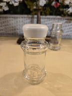 Vintage Glass Salt & Pepper Shakers with Wooden Holder – Rustic Farmhouse Kitchen Set